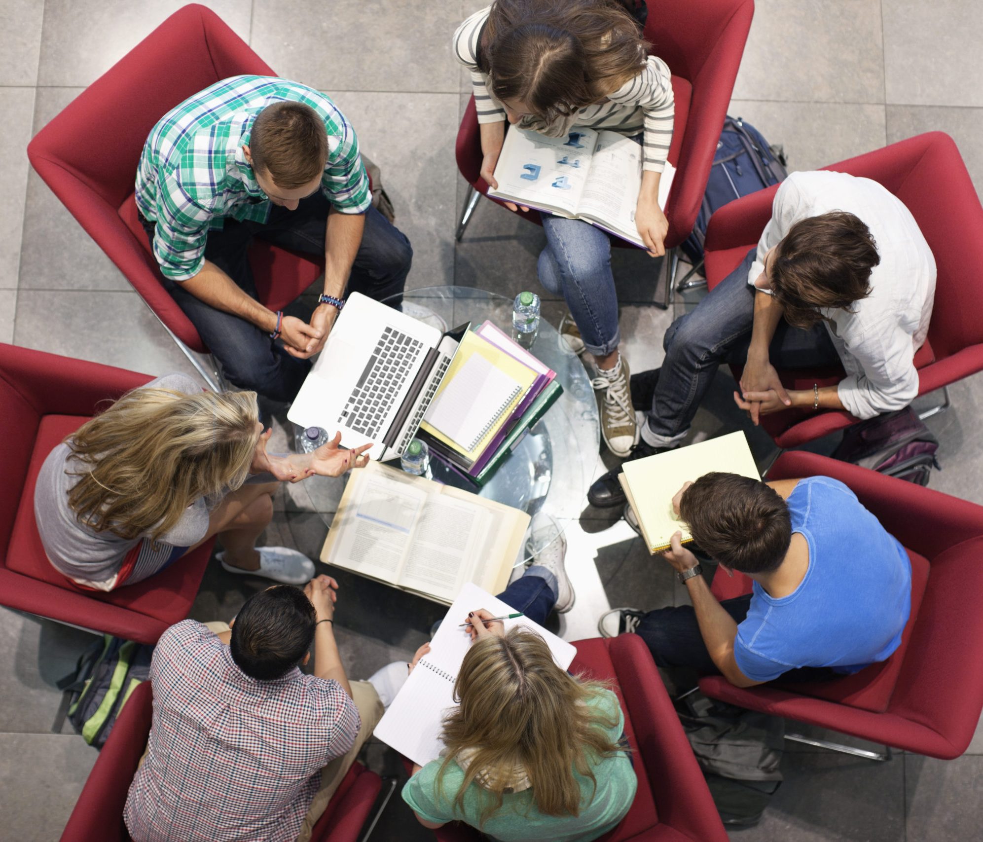 University students studying in a circle